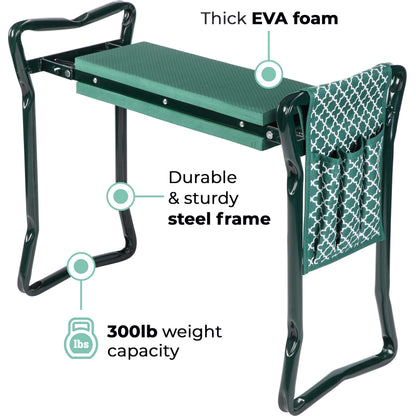 Abco Tech Garden Stool & Kneeler - Kneeler & Stool for Gardening, Foldable Garden Seat for Storage, Garden Kneelers for Seniors, Great Gardening Gifts for Women, Bench Comes with Tool Pouch & Gloves