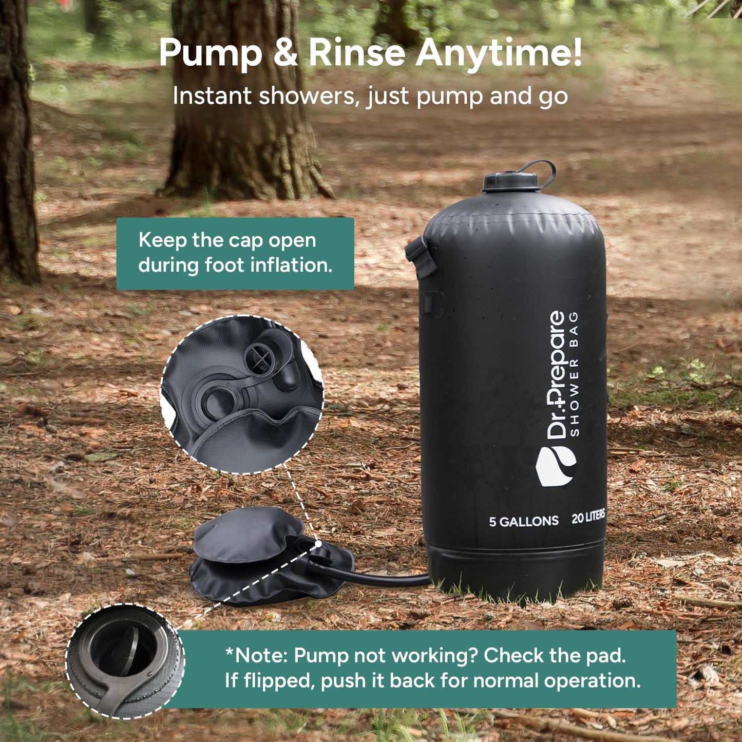 DR.PREPARE Portable Shower for Camping, 4/5 Gallons Camping Shower Bag, Portable Outdoor Shower with Pump for Hiking, Climbing, Pet Cleaning, Car Washing, Beach & Emergency