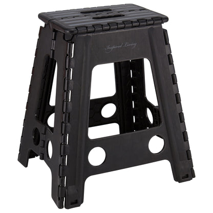 Inspired Living 18" Step Stool, Folding Step Stools for Adults, Plastic Foldable Step Stools Kids, Holds Up to 330 lbs, Collapsible Folding Stool for Kitchen, Bathroom, Bedroom - Black/Grey