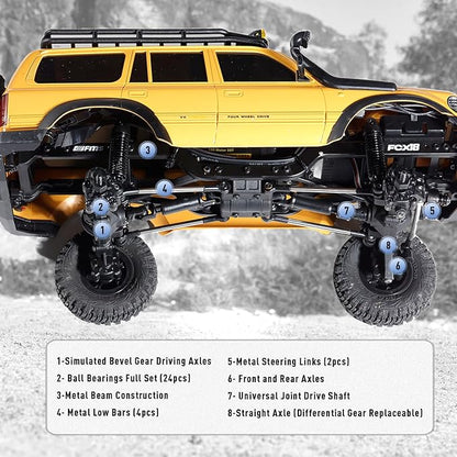 BEEZRC FMS RC Crawler 1/18 FCX18 Land Cruiser LC80 RTR Toyota Licensed 4WD RC Rock Truck 2.4Ghz 900mAh Hobby Grade RC Car Model Mini Remote Control Car Off Road Vehicle FMS11831RTRYL (Yellow)