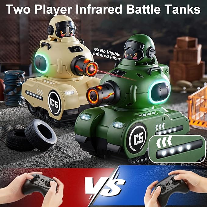 Remote Control Battle Tanks RC Battle Tanks with Infrared System Hobby RC Cars RC Tank that Shoots with HP Station Military Army Toys Christmas Birthday Gifts for 6-12 Year Old Boys Girls 2 Pack