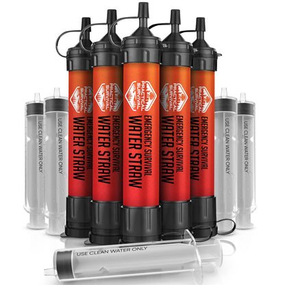 5 High-Capacity Emergency Water Straws – Lightweight, Reusable, 1800-gallon Filters for Camping, Hiking, Travel, Biking, Survival, and Emergencies. No Expiration Date, Perfect for preparedness