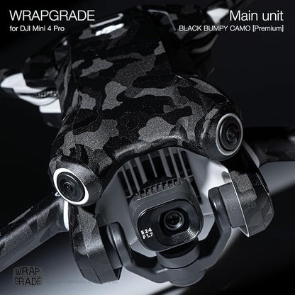 WRAPGRADE Skin Stickers Compatible with DJI Mini 4 Pro | Full Wrap (Black Bumpy Camo)