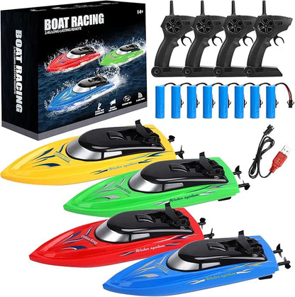Lumiparty 4PACK RC BoatRemote Control Boats for Kids and Adults10km/H 2.4G High Speed Remote Control Boat Fast RC Boats for Pools and Lakes with 8 Rechargeable Battery.