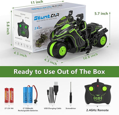 Eulogia Remote Control Motorcycle 360° Spinning Wheel RC Stunt Motocross Toys High Speed Riding Model with Rechargeable Battery Drift Motorbikes for Kids Gift for Boys &amp Girls Ages 5+