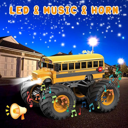 Remote Control Car RC School Bus for Kids RC Monster Truck Toy 2.4GHz 1:18 Scale Model Vehicle with LED Lights Sounds Racing Sport Toy Car for Adults Boys Girls Kids Gift 2Pcs Batteries