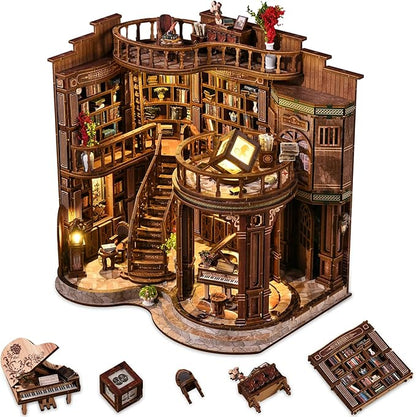 Book Nooks for Adults DIY Miniature Dollhouse Book Nook Kit Model Kits Craft Kits for Adults 3D Wooden Puzzle Book Nook Craft Bookshelf Decor Adult Craft Kits Gift with Led Light