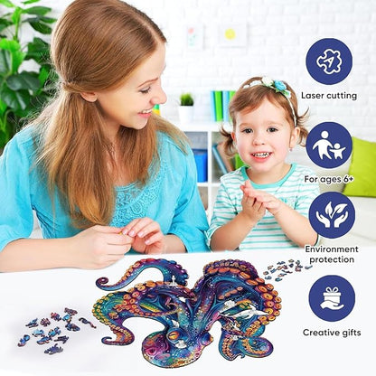 Qiuenisray Wooden Puzzle for Adults Wooden Jigsaw Puzzles Beautiful Wooden Puzzle with Box Birthday Gifts for Adults and Kids Family Game 300 Pieces 12.8x12.7 in
