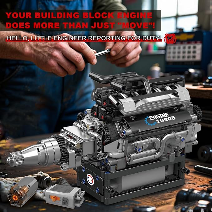 Sosuy RR V12 Motorized Engine Building Block Kit Electric Motor Drive Ultra‑Realistic Working Replica Model 733Pcs STEM Educational Engines Toy Birthday Christmas for Boy Kid Adult 14+