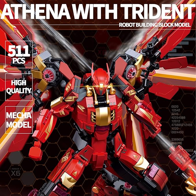 Red Mecha Building Set 511 Pieces Winged Robot Action Figure with Halberd Weapon Fully Articulated Warrior Construction Toy Collectible Anime Model Kit Gift for Adults Teens