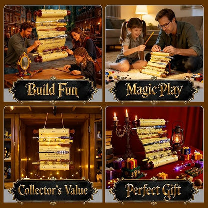 Sosuy Magic Scroll Wand Building Blocks Set — Wizard Scroll Kit with 6 Active Wands Collector Display Model Construction Ideal Gift for Fantasy Movie Fans for Kids Teens Adult 761 Pcs 8+