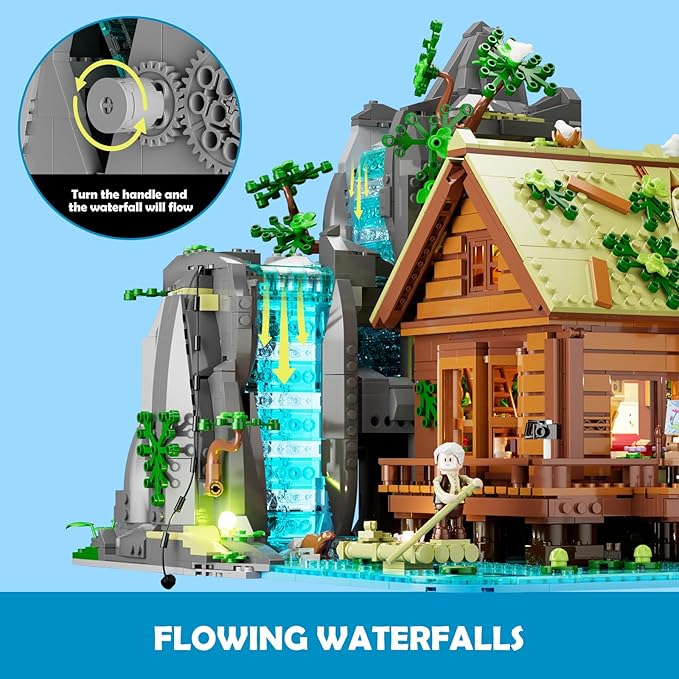 Waterfall-Cabin Lighting Building-Bricks Set - 2539 Pcs Retro Waterfall House Collection LED Light Set for Adults and Retro House Architecture Building Collectors