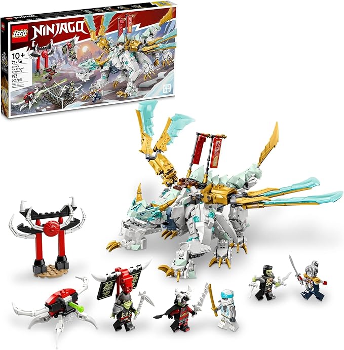 LEGO NINJAGO Zane’s Ice Dragon Creature 71786 2in1 Dragon Toy to Action Figure Warrior Model Building Kit Construction Set for Kids with 5 Minifigures