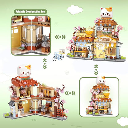 Japanese Street View Taiyaki Shop Mini Building Blocks for Girls 6-12 MOC Creative Building Toys Cute Panda Building Set Simulation Architecture Construction Toy Gift Idea for Kids Adults (923 PCS)