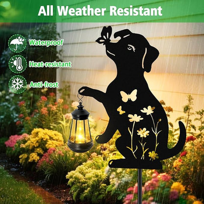 Solar Lights Outdoor 2 Pack Metal Dog Solar Lights Birthday Gifts for Women Mom Mother's Day Waterproof Metal Hanging Lantern Stakes Garden Decor Outside Patio Yard Pathway BackyardLawn