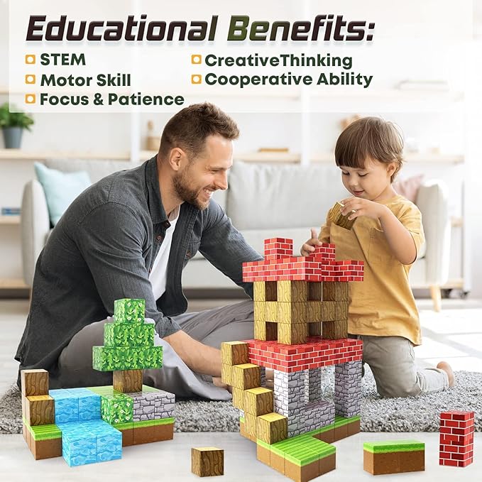 Magnetic Blocks 100PCS Magnetic Tiles Building Blocks Build Forest World Set Toys for Kids Boys Girls Ages 8+ Easter Christmas Birthday Gifts