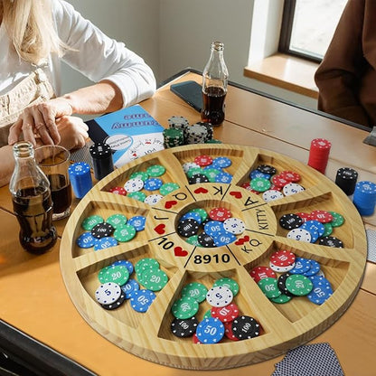 20 inches Michigan Rummy Game Deluxe Set Perfect Blend of A Royal Game of HeartsRummy Poker Wooden Tripoley Board Game Betting Bluffing Game Classical Family Card Game for Adults 200 Chips…