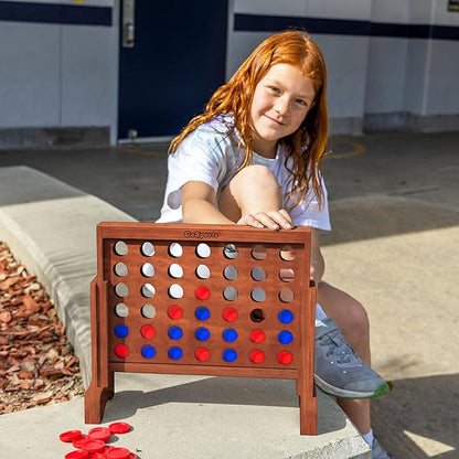 GoSports 1 Foot Width Wooden 4 in a Row Game - Choose White or Dark Stain – Includes Connect Coins Portable Case and Rules