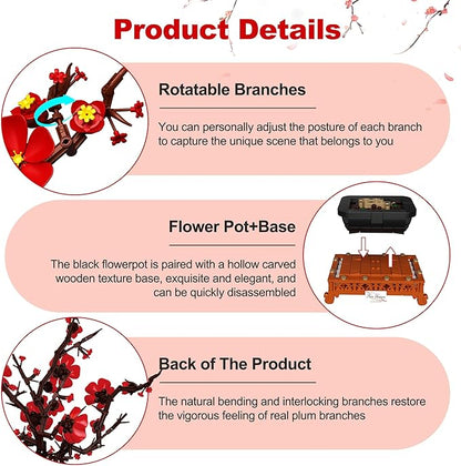 Plum Blossom Building Sets Red Plum Buiding Blocks Artificial Flowers for Table Decor Plants Collection Blocks Kit for Living Room Home Office Christmas &amp Birthday Gifts for Ages 14+ 692PCS