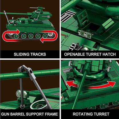 Reobrix AMX-13 Light Tank Building Set 1:28 Scale Military French Tank Model Toy Set for Military Fans 1037 PCS Collectible Building Block Kit Ideal Gift for Adults Boys Age 14+