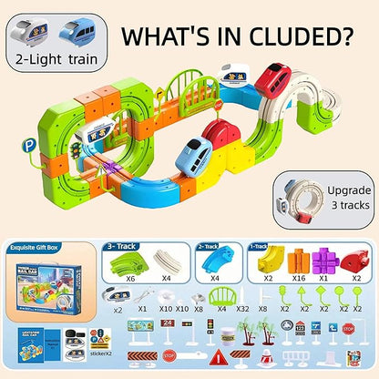 Electric Train Set for Kids Ages 3-8 - 145 Pcs STEM Building Toys with Flexible 3D Tracks - Birthday Gift for Boys Girls