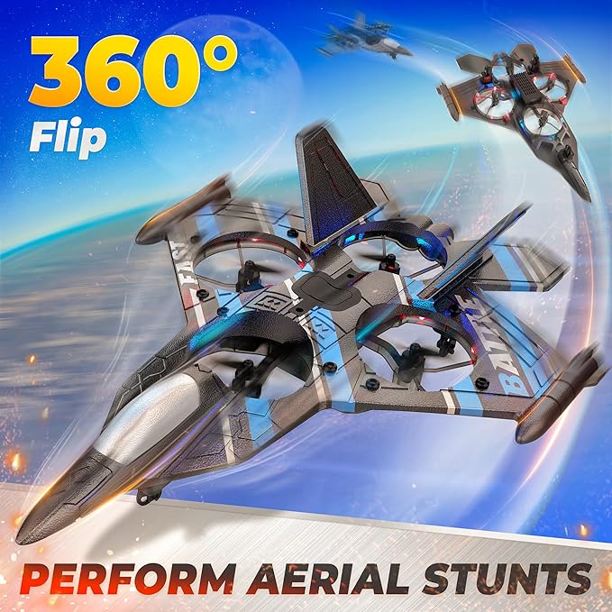 BEZGAR RC Plane | 2.4GHZ Remote Control Airplane RC Helicopter 360° Flip Fighter Jet Toy Toys for ages 8-13 with Colorful LED Navigation Lights Blue