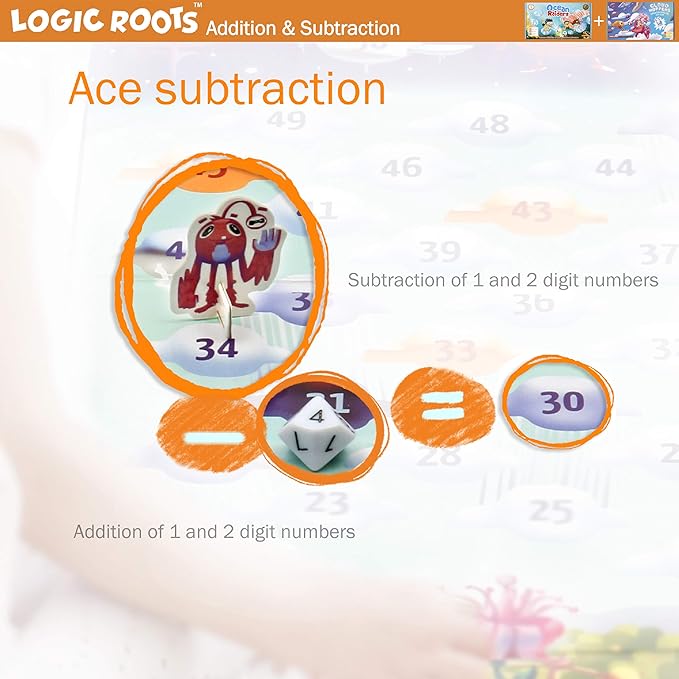 Addition and Subtraction Game - Fun Math Board Game for 6-8 Year Olds Easy to Play Educational Game for Kids at Home STEM Toy Gift for Girls &amp Boys (Ocean Raiders + Cloud Hoppers)