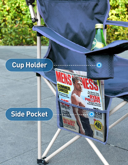 Docusvect Beach Chair with Canopy Shade, Folding Camping Chair with Canopy with Cup Holder, Side Pocket for Camp, Beach, Tailgates, Fishing - Support 330 LBS