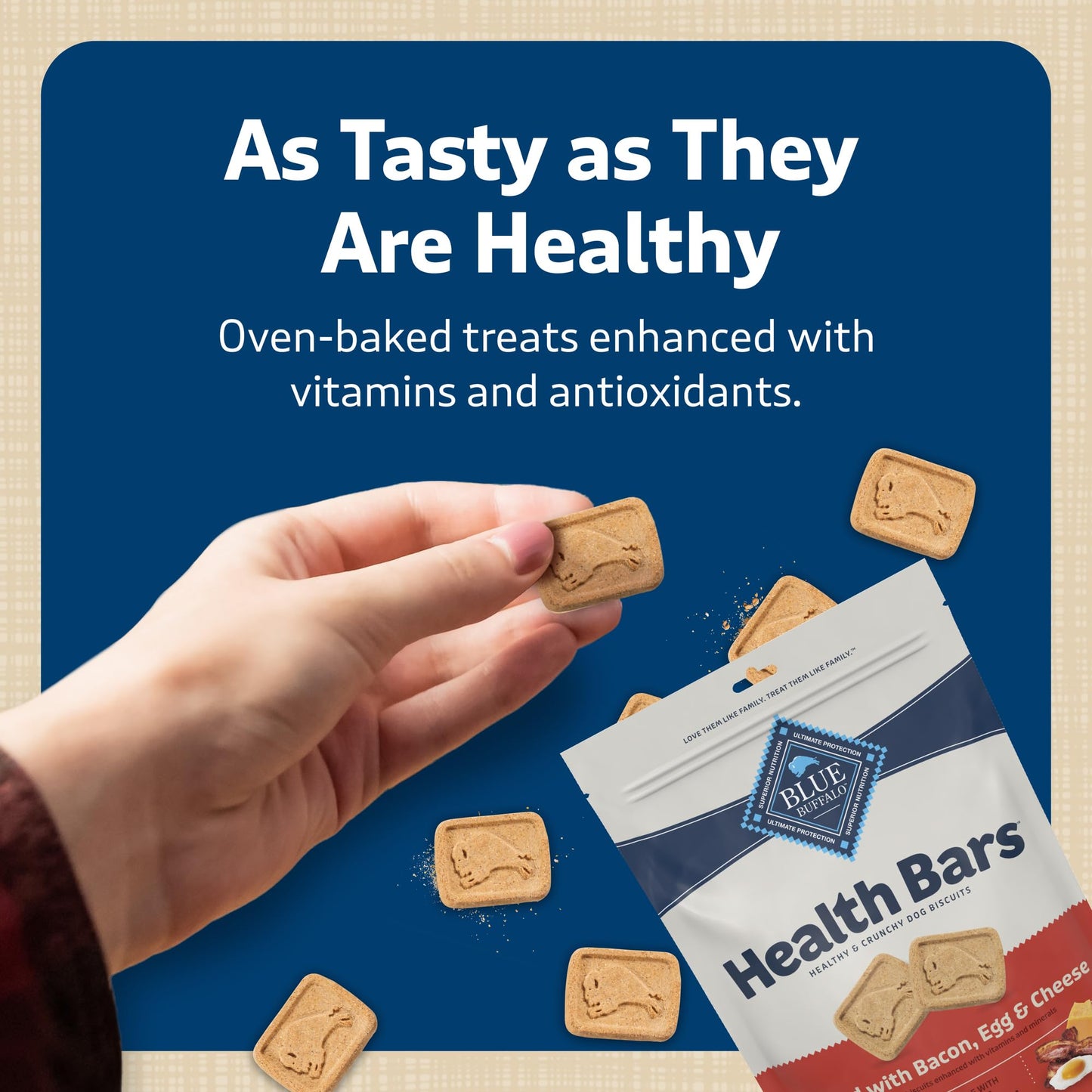 Blue Buffalo Health Bars Crunchy Dog Biscuits, Variety Pack, Bacon, Egg & Cheese, Apple & Yogurt, Pumpkin & Cinnamon, 16-oz Bags