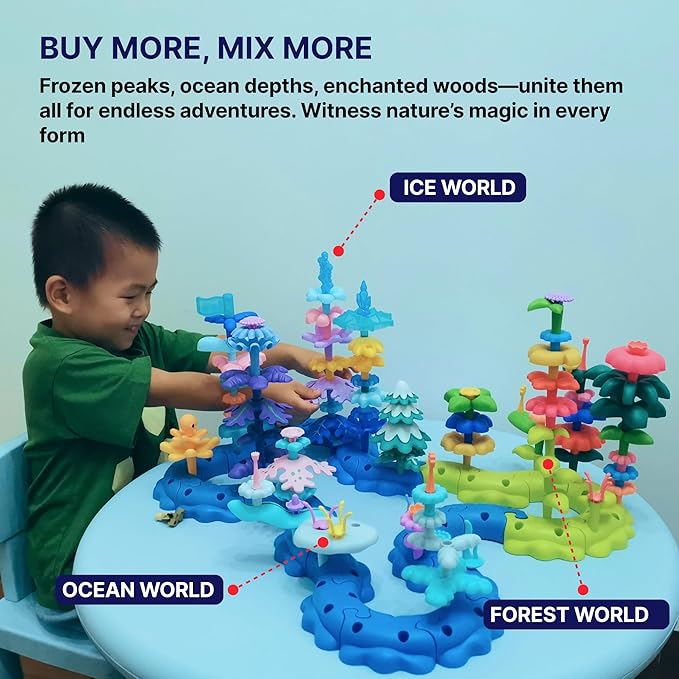 Marine Explorer STEM Building Set with 7 Sea Creatures - 76 Piece Coral Reef Blocks for Preschool Learning Includes Crab Turtle &amp Pufferfish（Ocean-World-L2）