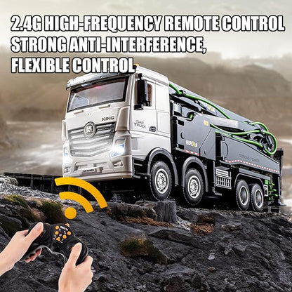 Concrete Pump Truck Toy 1:18 Scales Cement Truck Toy 11 Channel 2.4G Diecast Construction Trucks with Working Water Pump One-Touch Function120CM Pump ARM 630° Rotation for Teens 14+