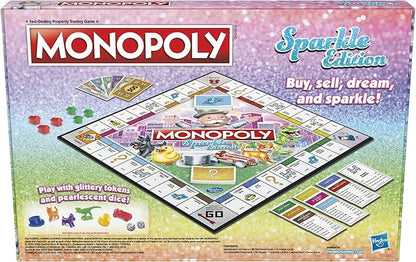 Hasbro Gaming Monopoly Sparkle Edition Board Game Family Games with Glittery Tokens Pearlescent Dice Sparkly Look (Amazon Exclusive)