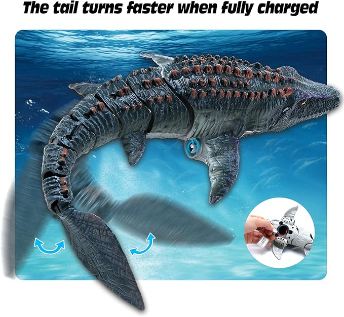 Remote Control Dinosaur Toys for Kids 3 4 5 6 7 Mosasaurus Diving Toys RC Boat with Light and Spray Water for Swimming Pool Lake Bathroom Ocean Protector Bath Toys