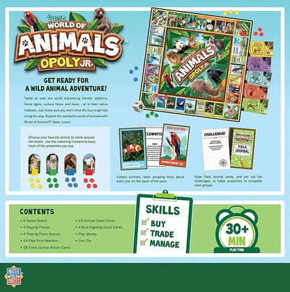 MasterPieces Kids &amp Family Board Games - World of Animals Opoly Jr. - Officially Licensed Board Games for Kids &amp Family