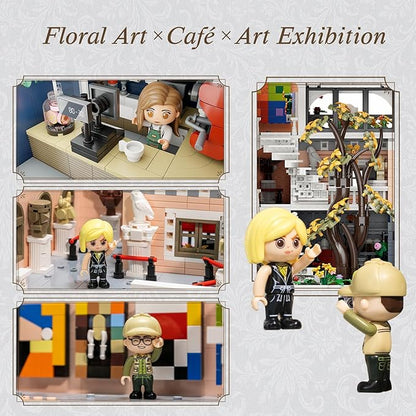 PANTASY Blossom Café Modular Building Set 3-Story European Glasshouse Landmark with Café Art Gallery &amp Floral Atrium Collectible Architecture Model Kit for Adults Creative Display Blocks