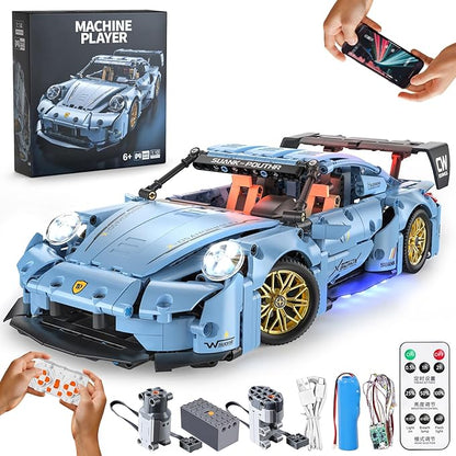 PIKARO Sports Car Building Set for Boys &amp Adults RC Remote Control APP Race Car Model Kits with LED Lights Collectible Supercar Toys Birthday Gifts for Kids Teens Age 8-14 12-16