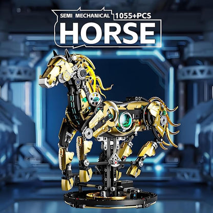 Mechanical Horse Building Block Set Build &amp Pose with Movable Legs – Engaging DIY Model with Motor Kit for Kids and Teens
