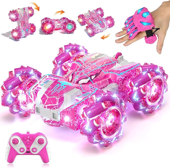 Spider Toys for Girls 4 5 6 7 8 9 10 11 12 Gesture Sensing Remote Control Car Double Sided RC Cars with Full-Body Light 2.4GHz Hand Controlled Rechargeable RC Stunt Car
