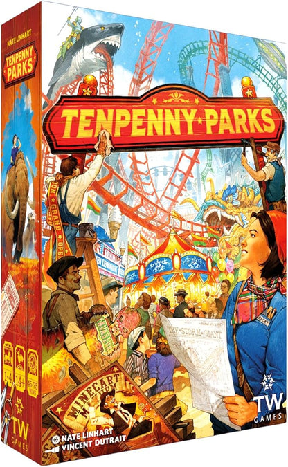 Tenpenny Parks Board Game | Build The Best Theme Park | Beautiful Amusement Park Strategy Worker Placement Family Euro Game | 45-75 Minutes for 1-4 Players Ages 14+ by Thunderworks Games