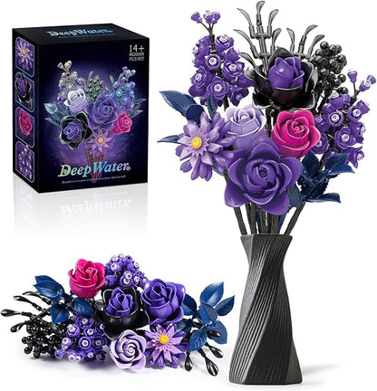 Gohero Purple Roses Building Blocks Set (822PCS) - Lego Compatible Flowers for Adults Gothic Home Decor for Women &amp Teen Girls Making It an Ideal Gift for Halloween Valentine's Day.