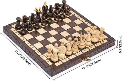 Husaria European International Chess Wooden Game Set King's Classic - 11.3-Inch Small Size Chess Set with Folding Board and Felt Bottom Chessmen