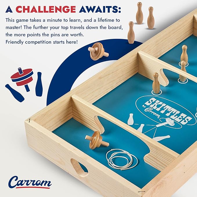 Carrom Skittles Game – Large Board Games for Adults &amp Children – Wooden Family Board Games for Family Night – Indoor and Outdoor Games for Family