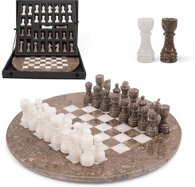 Marble Chess Set for Adults with Complementary Storage Box 15 Oceanic &amp White Handmade Board Game Classic Board Games for Adults Luxury Chess Set