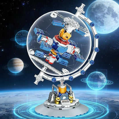 Space Station Constellation Globe Building Set with Light Build and Display Model for AdultsHome and Office DecorAviation Enthusiasts Gifts