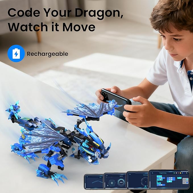 OASO Dragon Building Kit with Remote Control STEM Gifts for Boys Kids Ages 8-12 Coding Buildable Technic Toys for Birthday Buildable 3in1 Models with 590 Pieces