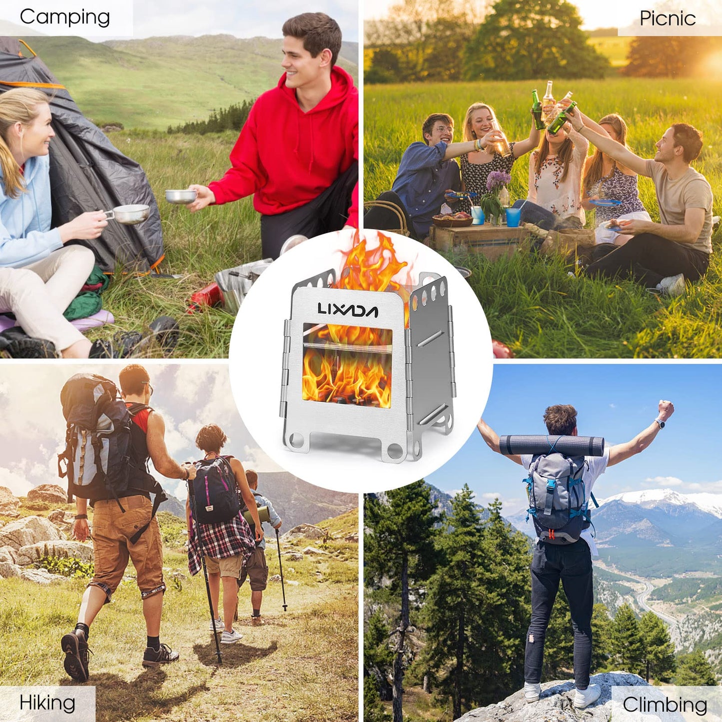 Lixada Camping Stove Wood Burning Stove Portable Stainless Steel Backpacking Stove for Picnic BBQ Camp Hiking