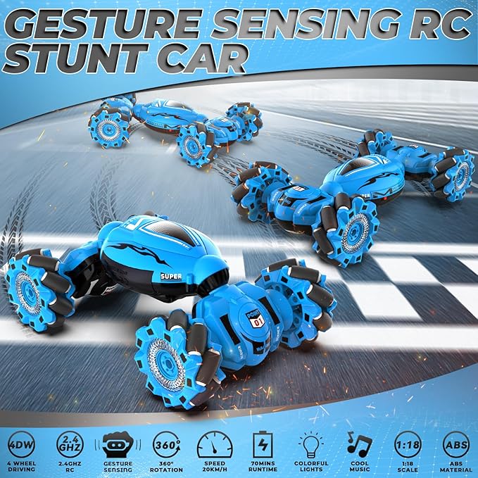 Dysaim Gesture RC Car Gesture Sensing RC Stunt Car Toys for Kids 6-12 yr 2.4GHz 4WD Hand Remote Control with Lights Music Off-Road 360° Rotation Drift for Birthday Toy Gifts