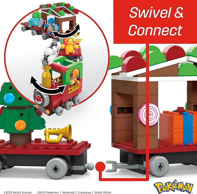 MEGA Pokemon Action Figure Building Toys Holiday Train with 373 Pieces 4 Poseable Characters Gift Idea for Kids
