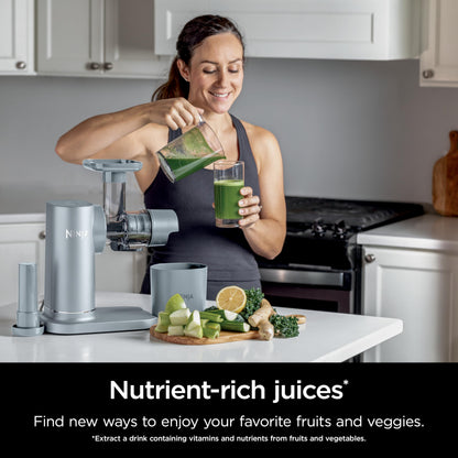 Ninja NeverClog Cold Press Juicer, Powerful Slow Juicer with Total Pulp Control, Countertop, Electric, 2 Pulp Functions, Dishwasher Safe, 2nd Generation, Charcoal, JC151