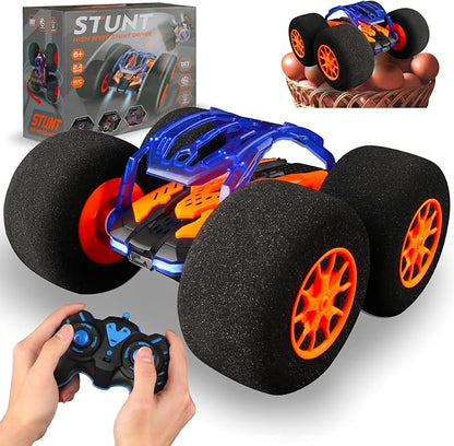Indoor RC Car Stunt Remote Control Car Toys with Soft Wheels RC Cars for Kids Indoor Outdoor with LED headlight &amp Crazy Stunts 360° Flips Double Sided Vehicle 2.4GHz Remote Control for Boys Girls